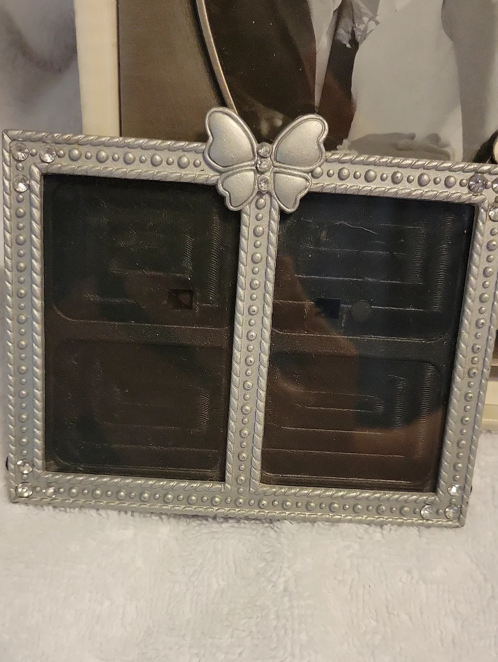 Then & Now Double Heart Photo Frame - Antique Silver Finish With Bonus Mini